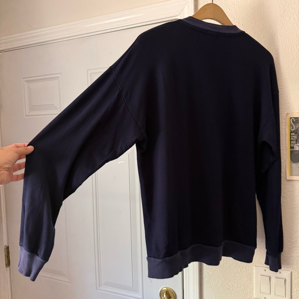 DONNI. navy indigo blue knit Henley polo oversized boxy pullover sweater - Picture 3 of 5